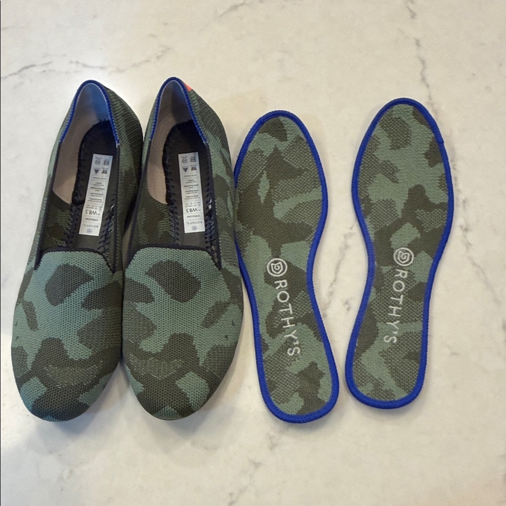 ROTHY'S 'The Loafer' Green Olive Camo Slip On Flats Size 8.5 - Picture 4 of 6
